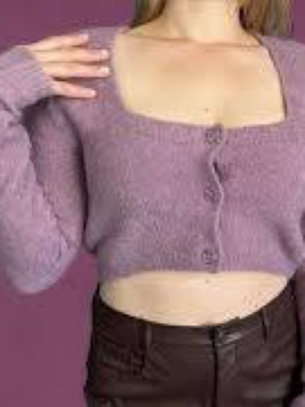 Zara Dusty Mauve Cropped Fuzzy Button Cardigan